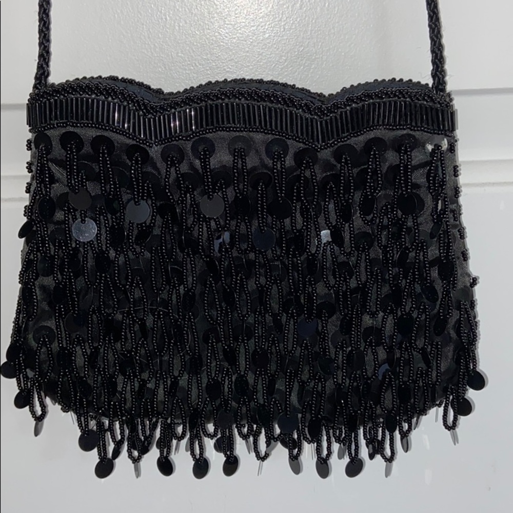 Beaded & Sequined dress handbag purse Black wedding prom shower dressy dinner